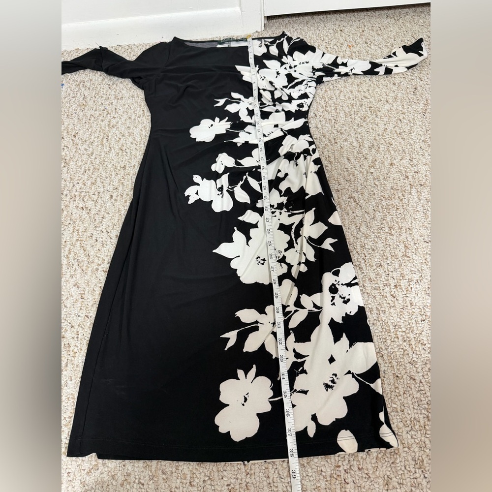 Ralph Lauren Black and White Floral Long Sleeve Dress size 6 - Picture 8 of 9